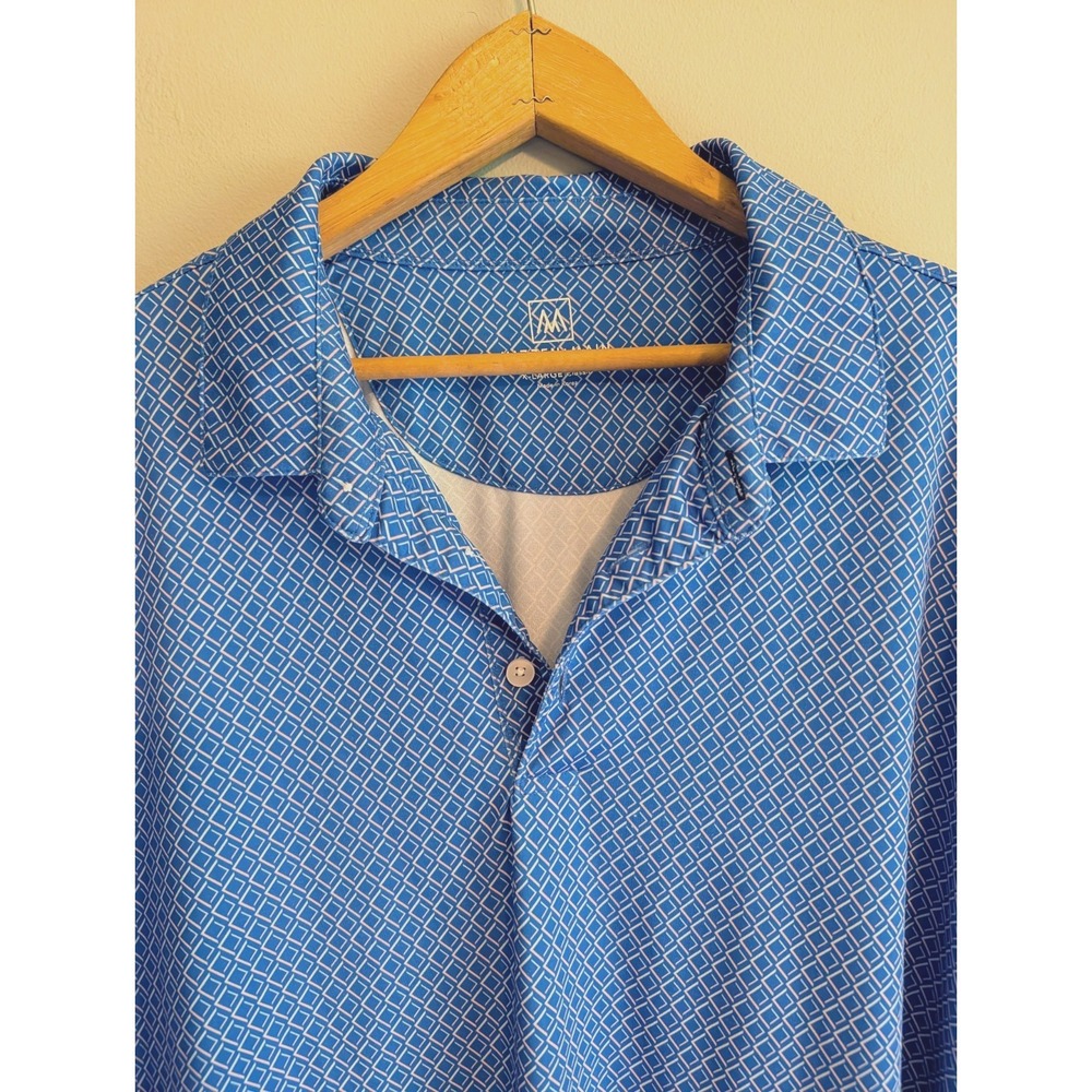 Mizzen + Main Classic Fit Golf Polo Shirt XL Blue Geometric Wicking Performance